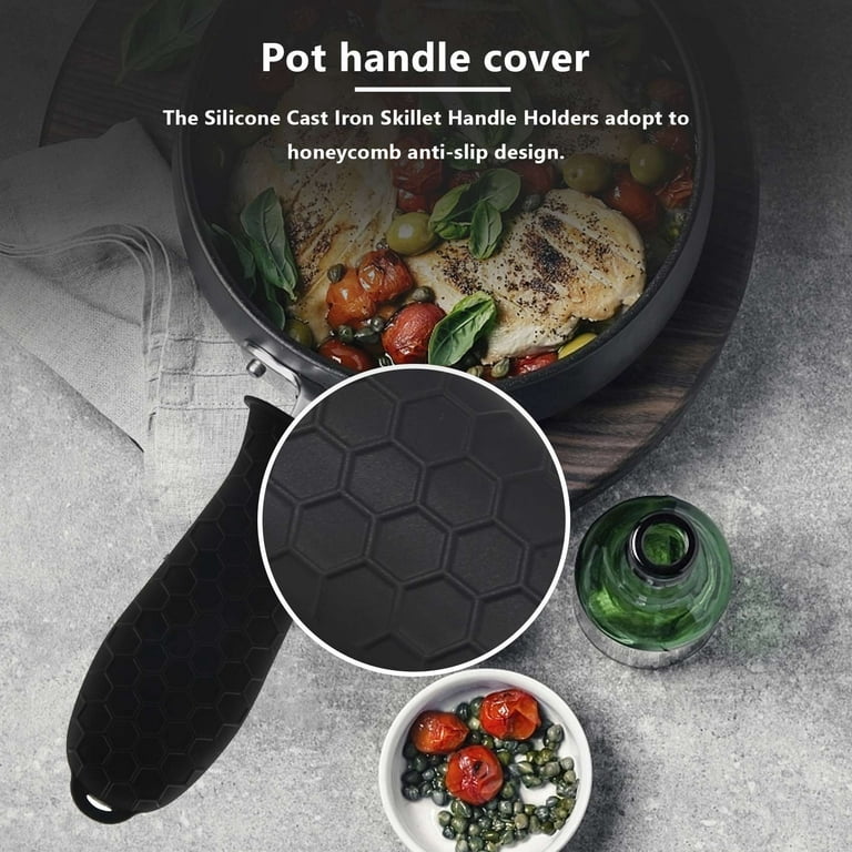 Cast Iron Skillet Handle Covers Silicone Hot Handle Holder，4 Pieces Pan  Handle Sleeve Pot Holders Cover,Non Slip Rubber Pot Holders for Cast Iron