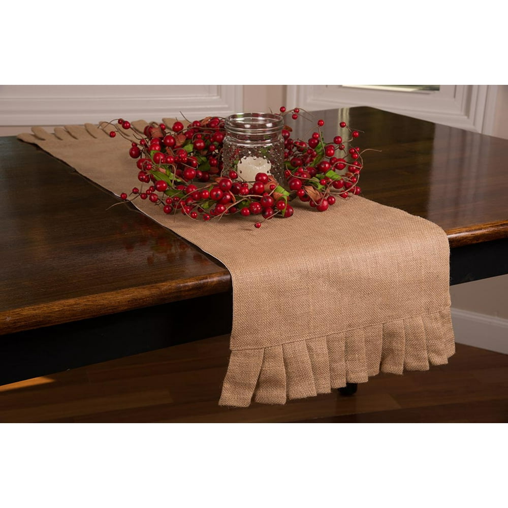 Table Runner with Ruffled Ends Natural Tan, Red or Cream 42 or 60