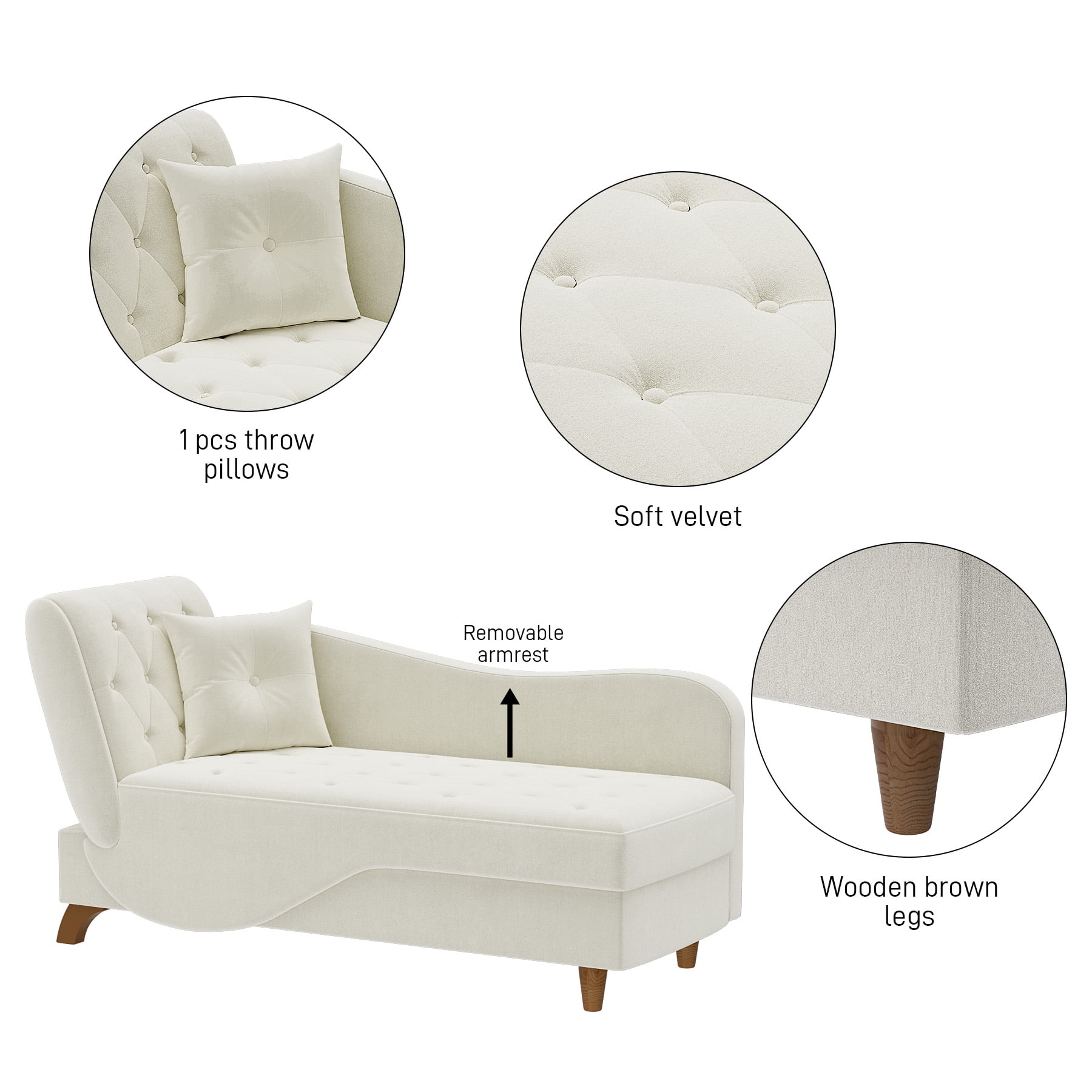 Wiilayok Chaise Lounge Chair Indoor Furniture with Storage Pillow,Adjustable Recling Sleeper Sofa Lounge Chair,Velvet Futon Sofa Couch Bed for Living Room Bedroom,Beige