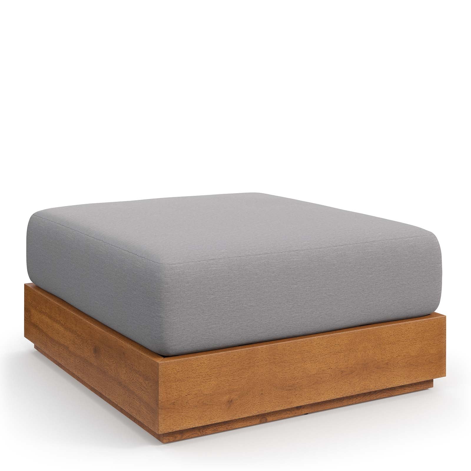 Tahoe Outdoor Patio Acacia Wood Ottoman in Natural Light Gray