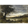 thumbnail image 2 of Jean-Baptiste-Camille Corot 14x11 Gold Ornate Wood Frame and Double Matted Museum Art Print Titled - Landscape at Sunset, 2 of 4