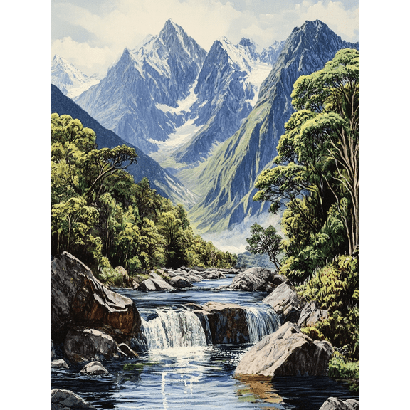 Mountain Waterfall Canvas Print/Wall Art,Suitable for Living Room,Office,Bathroom,Hotel Decoration