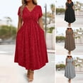 thumbnail image 2 of Quixlent Glitter Sparkly Summer Dress for Women Twist Front V Neck Flowy Beach Sundress Short Sleeve A-line Swing Long Dress, 2 of 8