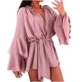 thumbnail image 2 of Zedker Women's Solid Color Mini Dresses Summer V-Neck Short Ruffle Hem Short Wrap Dresses, Plus Size PinkS, 2 of 9