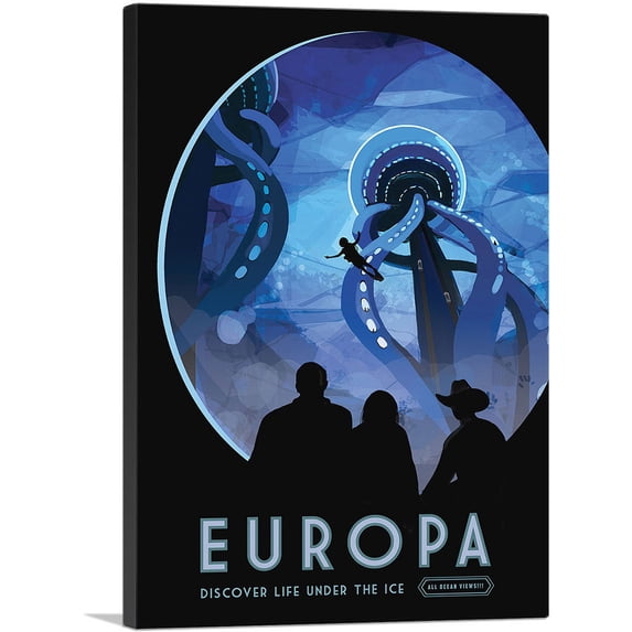 ARTCANVAS Europa Discover Life Under the Ice NASA Poster Canvas Art Print - Size: 26" x 18" (0.75" Deep)