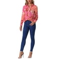 thumbnail image 2 of INSPIRE CHIC Valentine's Day Women's Button Down Shirt Ditsy Floral Long Sleeve Point Collar Office Top XS Rose Red, 2 of 6