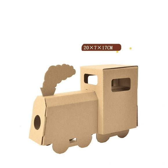 A cardboard airplane, tank, dinosaur material, toy, children's hand painted graffiti gift (small train in paper box)