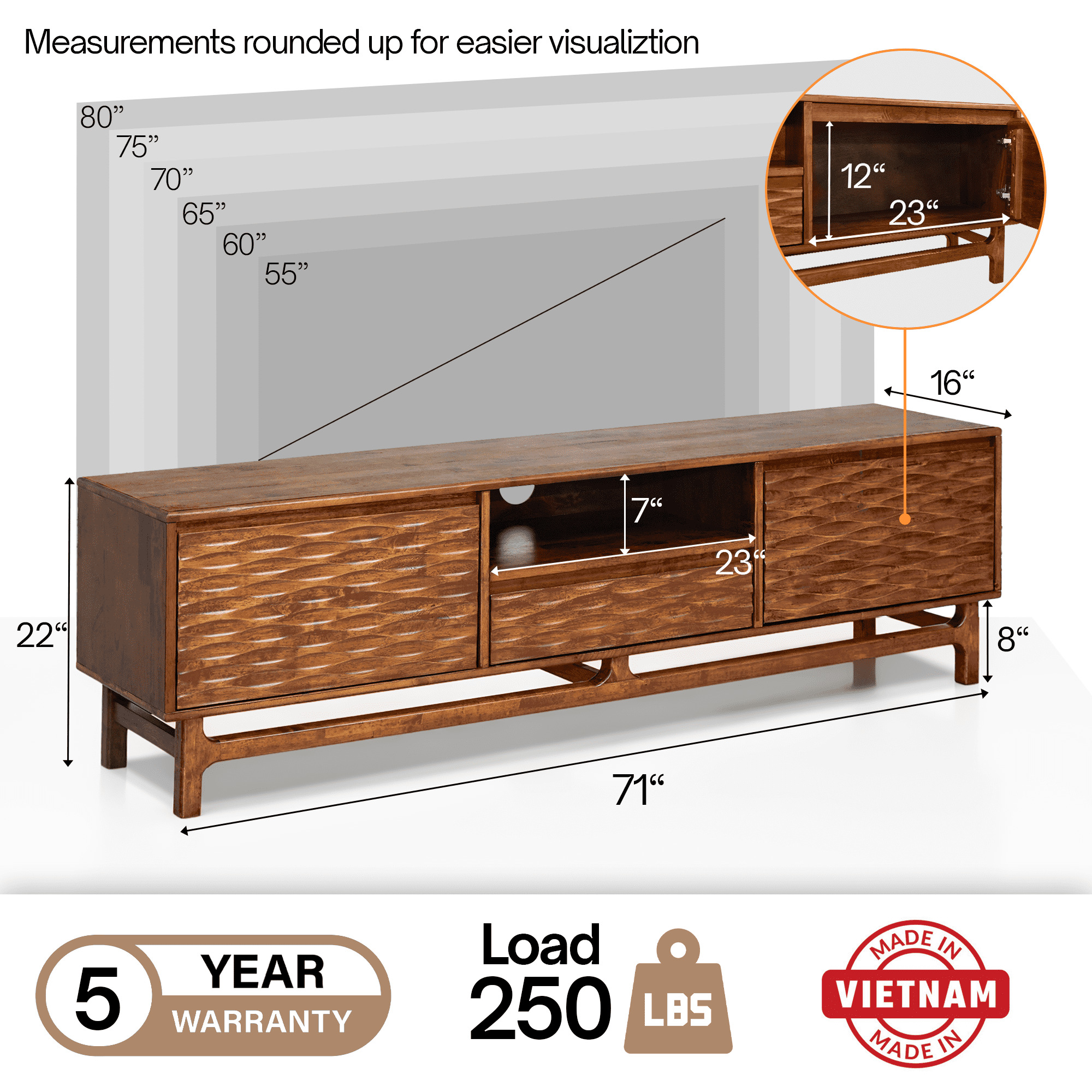 Acacia Elara TV Stand for TVs up to 75" Media Console Entertainment Center, Walnut