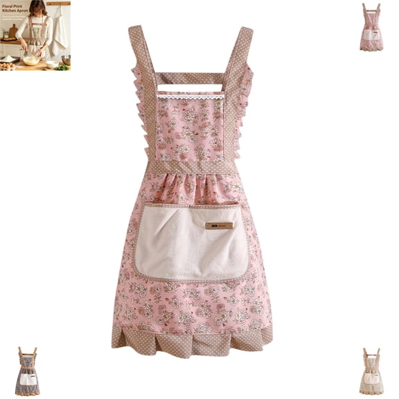 Floral Print Cooking Apron for Women – Kitchen Bib Apron with Towel Loop for Hand Wipe, Adjustable Cross-Back Gardening Apron for Ladies, Cute Baking Gift