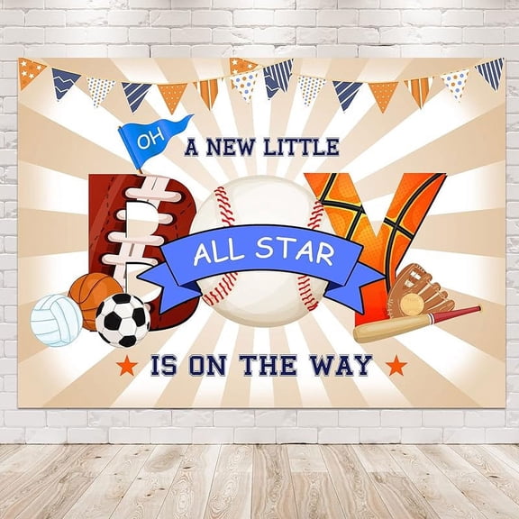 Sports Baby Shower Decorations Backdrop for Boy Photography Boys Football Baseball Basketball Party Background A New Little All Star is On The Way Banner Photo Booth Props Supplies