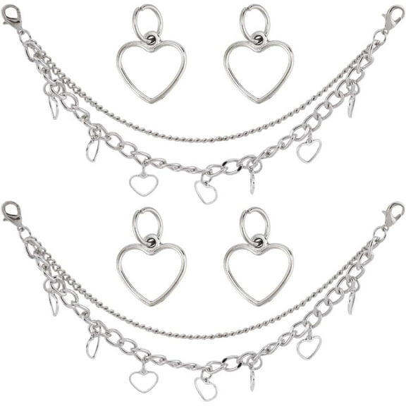 4 Sets Shoe Charm Chains Punk Style Heart Shoelace Chain Metal Shoelaces Accessories Decorations with Lobster Claw Clasps for Women Sneakers Casual Shoes Decor