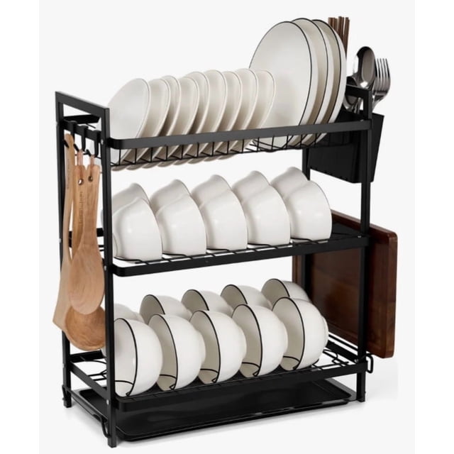 Escurridor De Platos De 3 Niveles Con Bandejas De Extraíbles Negro