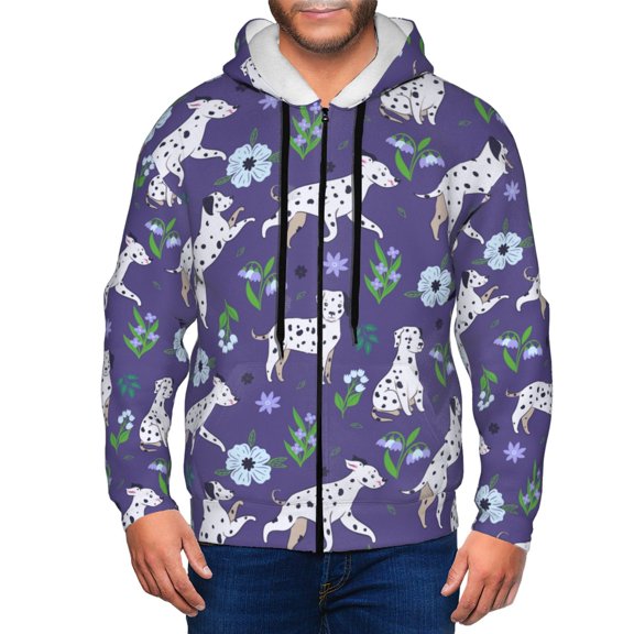 Honeii Cute Dog Print Hoodies for Men, Pullover & Full Zip, Breathable Zip up Hoodie, Sweatshirt-Small
