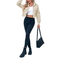 thumbnail image 5 of Long Sleeve Stand Collar Solid Women Zipper Bomber Jacket Motorcycle Crop Coat, 5 of 6