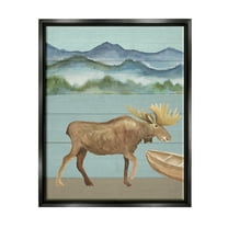Stupell Industries Rustic Moose at Lake Animals & Insects Painting Black Floater Framed Art Print Wall Art, 25 x 31