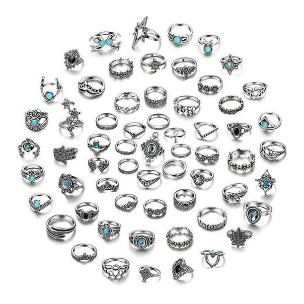 Conjunto De Anillos De Plata Vintage Para Nudillos, Anillos De Dedo Apilables Para Mujer, Anillos Midi Bohemios, Anillos Apilables 62 Uds matsuzay AP005741-00