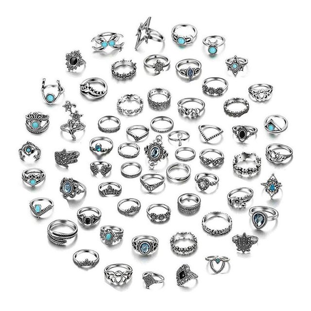 Conjunto De Anillos De Plata Vintage Para Nudillos, Anillos De Dedo Apilables Para Mujer, Anillos Midi Bohemios, Anillos Apilables 62 Uds Noticed AP005741-00