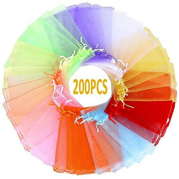 Angooni 200PcS Sheer Organza gift Bags Wedding Favor Bags with Drawstring, 4x6 Inch Jewelry Pouches Party Festival candy Bags(10 colors)