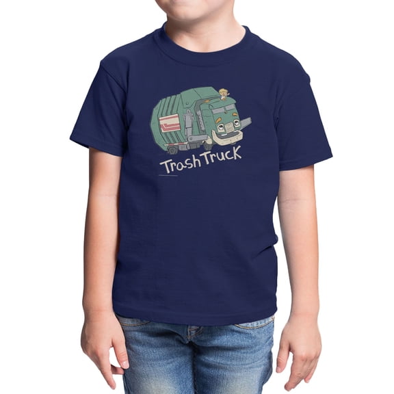Trash Truck Upward Drive Youth T Shirt (Navy, XS-XL)