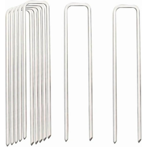 RUseeN 6 Inch Landscape Staples, Garden Staples Landscaping Fabric Pins Yard Staples Ground Stakes for Lawn Fence Tent Gardening Outdoor Decorations (10, Silver)