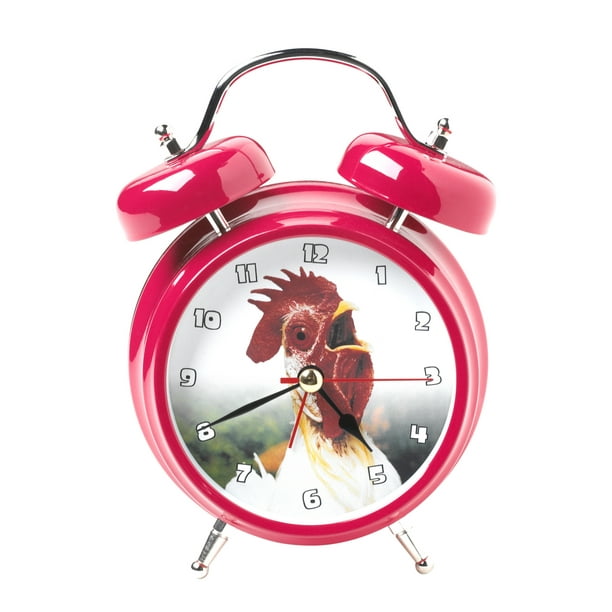 Rooster Crowing Sound Funny Bright Red 6 x 5 Metal Wacky Waker Alarm Clock  