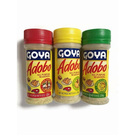 Goya Adobo seasoning,1 with Pepper, 1 with Cumin and 1 with Lemon and Pepper, 8 Ounces (3 pack, 1 of each)