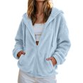 thumbnail image 2 of Enjoytime Fleece Jacket Women Long Sleeve Drawstring Zip Up Hoodies Plus Size Fashion Casual Cozy Warm Fall Winter Coat, 2 of 8