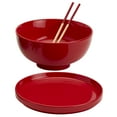 thumbnail image 5 of Infuse 8 Piece Ceramic Ramen Bowl Set with Chopsticks and Trivets/Lids, Black and Red, 5 of 5