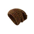 thumbnail image 4 of Korean Style Knitted Beanie, Autumn Winter Warm Slouchy Hat with Rainbow Bean Design, Large Head Circumference Pullover Cap, Face Slimming Oversized Acrylic Stocking Hat for Women and Men - Coffee, 4 of 4