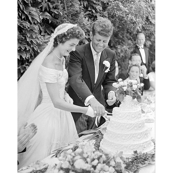 Jackie Bouvier and John F. Kennedy Wedding Cake - Style A - 12x18 Inch Laminated Poster - Stunning Detail and Bold Colors