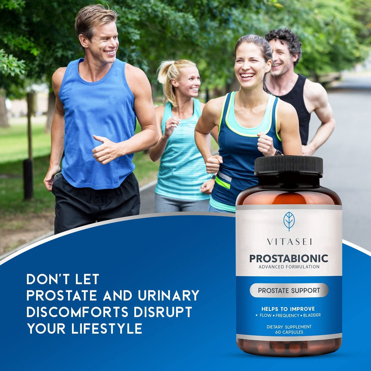 VITASEI Prostabionic Prostate Dietary Supplements for Men W/Saw Palmetto, Bio-quercetin & Pygeum Africanum, Reduce Bathroom Trips, Promotes Sleep & Better Bladder Emptying - 60 Capsules (Pack of 3)