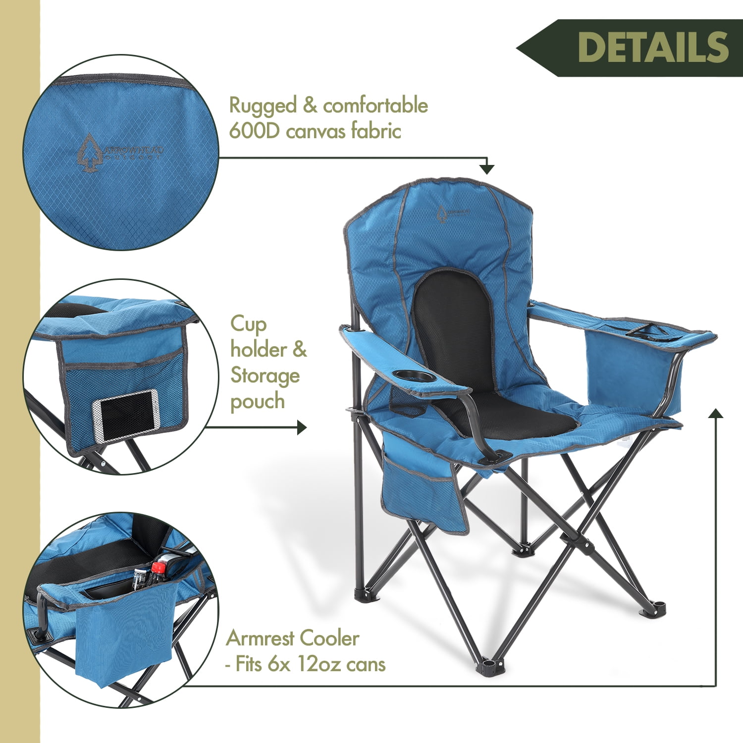 ARROWHEAD OUTDOOR Portable Folding Camping Quad Chair w