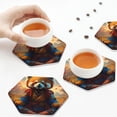 thumbnail image 7 of Pofeuu Prairie Meditating Raccoon Print Leather Coasters Set of 6, Round Cups Mugs Mat Pad for Home Kitchen Heat Resistant Drink Coasters,Hexagon, 7 of 7