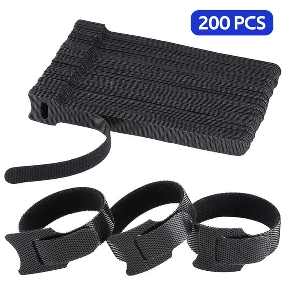 Dpter 200PCS Reusable Cable Ties, 7.9" Adjustable Hook and Loop Cord Straps for Wire Management, Self-Locking Cable Organizer for Home Office Desk TV Computer - Black