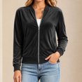 thumbnail image 4 of Kukoosong Women's Velvet Bomber Jacket, Long Sleeve Full Zip Up Stand Collar Velour Coat with Pockets, Slim Casual Lightweight Outerwear for Spring Fall Daily Wear, 4 of 7