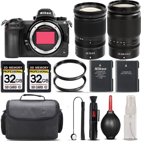 Nikon Z6 II Mirrorless with 24-200mm f/4-6.3 VR Lens + 24-70mm f/4 S Lens + 64GB Storage + UV Filter + Backup Battery + Case + Cleaning Kit - International Version