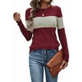 thumbnail image 2 of Women'S Sweaters Trendy Color Block Tops Long Sleeve Shirts Fall Outfits Early Fall Fashion Winter Clothing Wine Red L, 2 of 9