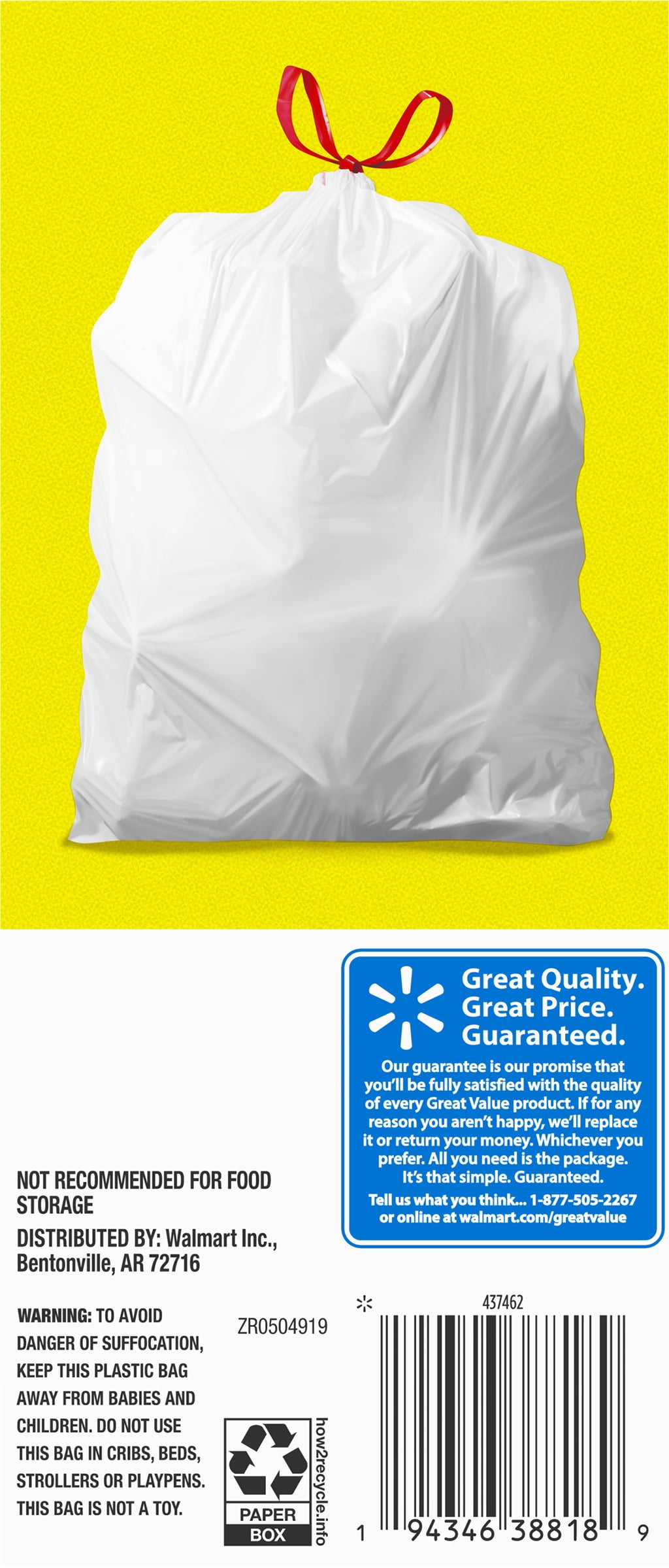 Great Value Citrus Burst 8-Gallon Medium Drawstring Trash Bags, 40 Count