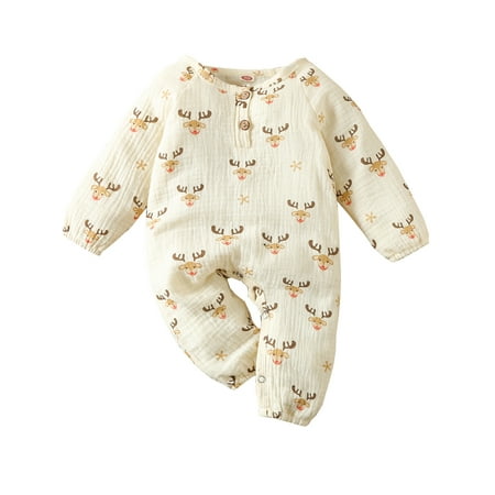 

Inevnen Newborn Baby Christmas Elk Romper Infant Girls Boys Cotton Linen Jumpsuit