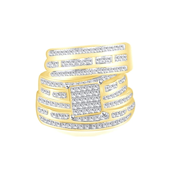 AFFY White Natural Diamond Engagement & Wedding Trio Band Ring Set In 10k Yellow Gold (0.65 Cttw)