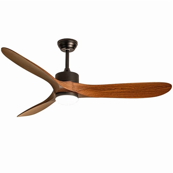 TICOZE 60 Inch Matte Black Wood Ceiling Fan with LED Light Remote Control Quiet DC Motor 6 Speed Adjustable Height 2 Rod Reversible Ceiling Fan for Patio, Living Room, Bedroom, Office