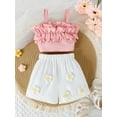 thumbnail image 5 of Aojekbee Baby Girl Summer Outfits Cute Sleeveless Ruffle Tops + Crochet Flower Shorts Set Toddler 2Pcs Clothes, 5 of 10