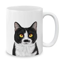 WIRESTER 11 Oz Ceramic Tea Cup Coffee Mug, Moustached Tuxedo Cat