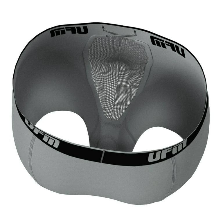 UFM Mens Underwear, 9 Inch Inseam Poly-Spandex Mens Boxer Briefs,  Adjustable REG Support Pouch Mens Boxers, 52-54(4XL) Waist, Gray