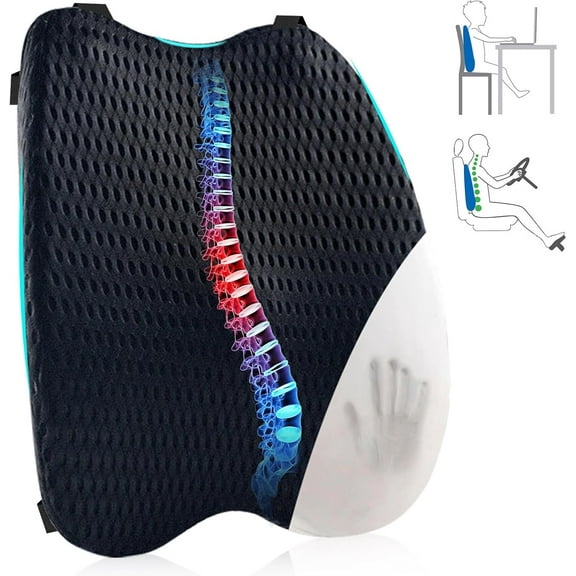 Lumbar Support Pillow for Office Chair – Premium Memory Foam Back Cushion, Back Support Pillow for Car Seats, Lower Back Pain Relief, Improves Posture, 3 Adjustable Straps