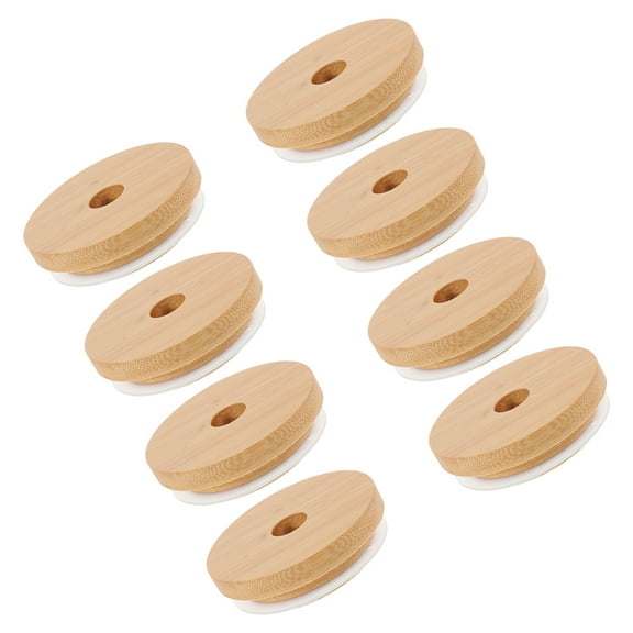 TEHAUX 8 Pack Khaki Wood Jar Lids with Straw Hole for Home Use Sealing Cover