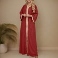 thumbnail image 2 of Abaya Robe pour Femmes Vêtements Musulmans Islamiques Eid Ramadan Robes Col en V Robe Bronzante Rétro Kaftan Longueur Complète, 2 of 6