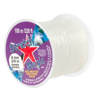 Stretch Magic Bead & Jewelry Cord - Strong & Stretchy, Easy to Knot - Clear Color - 0.8mm Diameter - 100-Meter (328 ft) Spool, Storage Display Box Included - Elastic String For Making Beaded Jewelry