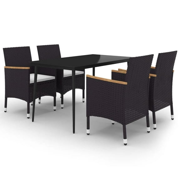 vidaXL Patio Dining Set 5 Piece Black and White/Gray 31.5"/55.1" Table Length