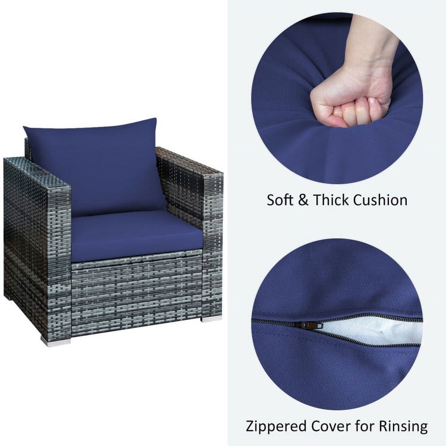 Aimee Lii 3 Pcs Patio Rattan Furniture Bistro Sofa Set with Cushioned, Modern Patio Furniture, Navy Aimee Lii 3 Pcs Patio Rattan Furniture Bistro Sofa Set with Cushioned, Modern Patio Furniture, Navy